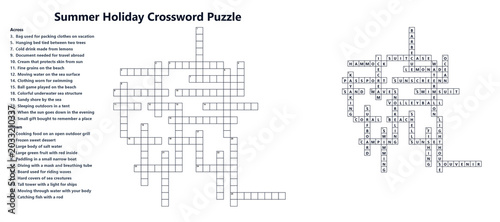 Cuadro en lienzo Printable summer crossword puzzle worksheet with clues and solved grid answer ke