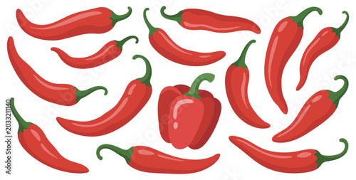 Tableau sur toile Collection of Red Chili Peppers: A vibrant arrangement of red chili peppers and one bell pepper, showcasing spicy ingredients