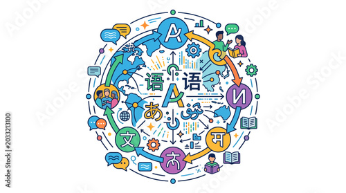Foto Global language learning and communication conceptual illustration