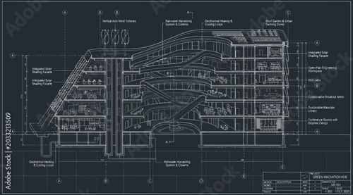 Tableau sur toile Architectural section view of a multistory building showing internal structure a