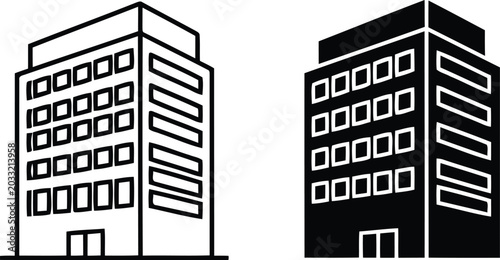 Obraz na plátně Office building or city skyscraper icon set in outline and solid vector design