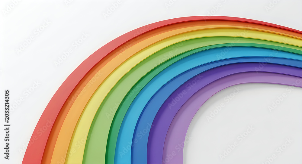 Fototapeta premium 3D Abstract Rainbow Curve Layers on Clean White Background