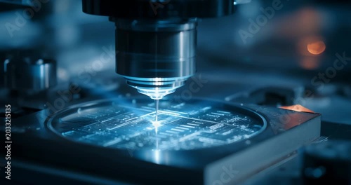 Precision laser engraving intricate patterns onto a silicon wafer in a cleanroom environment