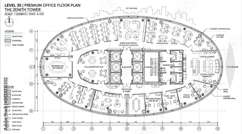 Schilderij op canvas Architectural floor plan of a premium office level in the zenith tower