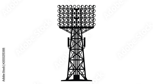 Foto Stadium floodlight tower silhouette high mast lighting for sports arenas and out