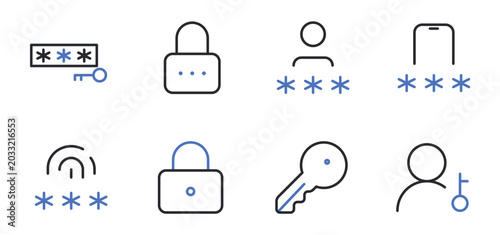 Foto Security Password Authentication Editable Line Icons Set Vector Illustration