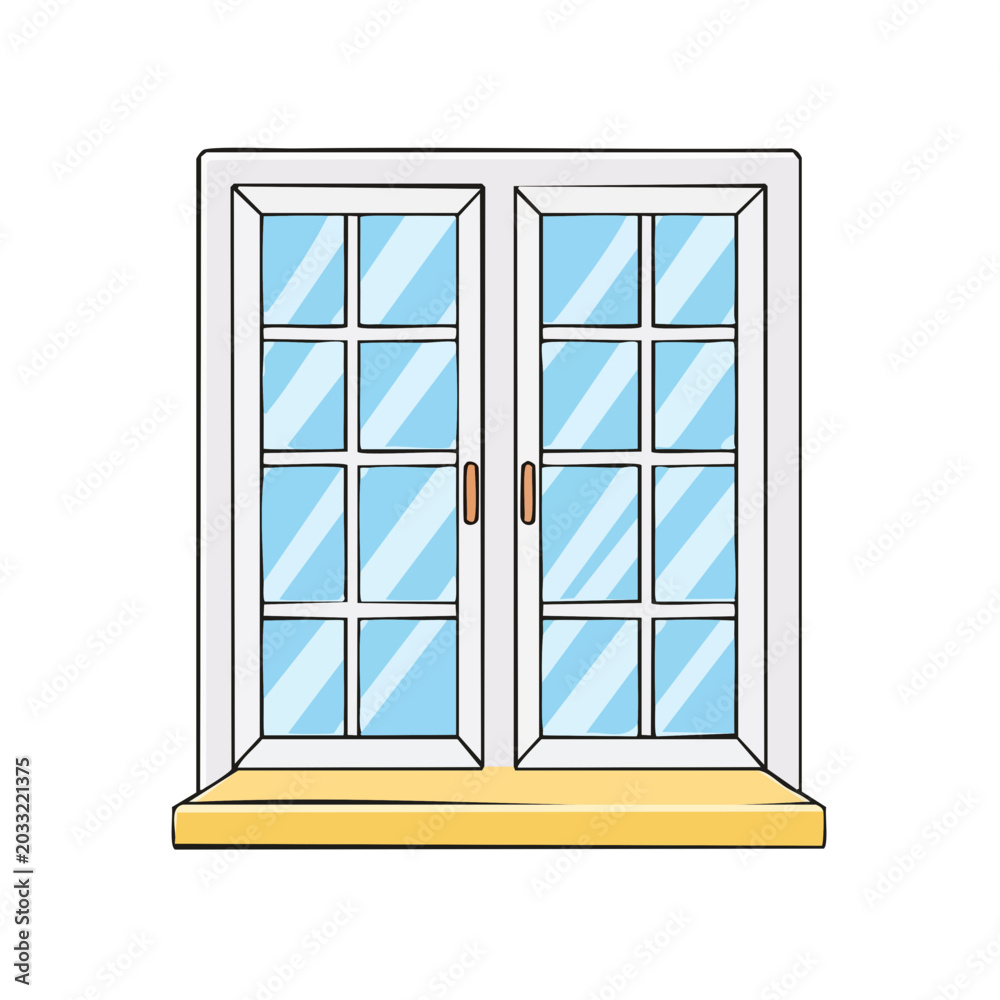 Obraz premium Classic French Doors with Paned Glass and Bright Exterior View Illustration