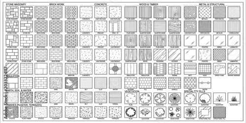 Obraz na płótnie Comprehensive architectural drafting hatch pattern library for stone masonry bri