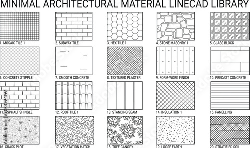 Tableau sur toile Minimal architectural material linecad library with mosaic tile stone masonry gl