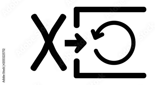 Tableau sur toile Cross and Arrow Entering Square with Refresh Icon Symbolizing No Repeating Proce