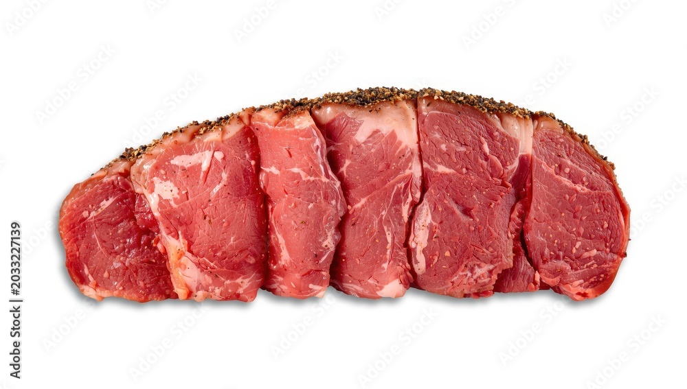 Obraz premium sliced corned beef on plain backdrop