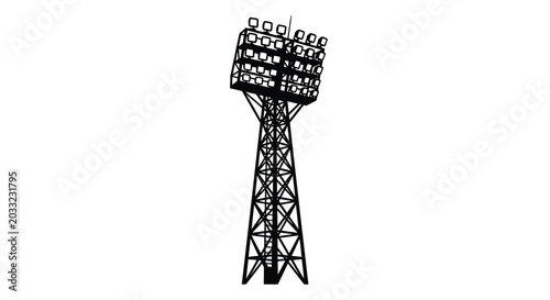 Tableau sur toile Silhouette of a stadium light tower with multiple floodlights on a white backgro