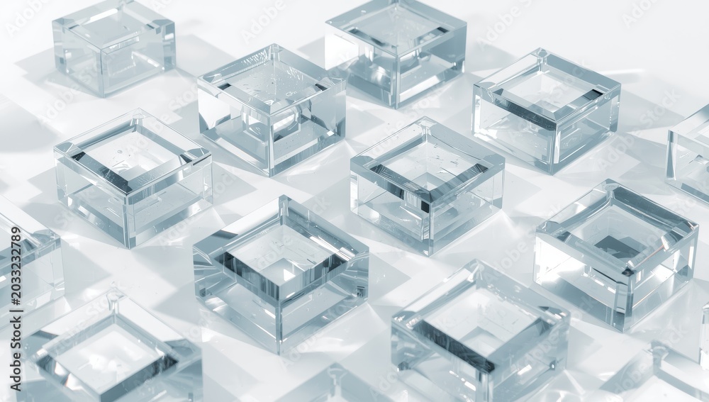 Obraz premium Transparent square forms on a bright backdrop.