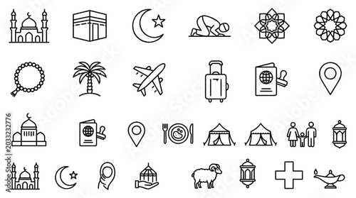 Foto Collection of diverse islamic religious icons featuring mosques and symbols for