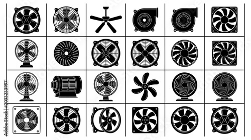 Foto Collection of diverse industrial and residential ventilation fan icons presented