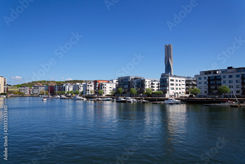 Houses in Sannegarden and Lindholmen district next to the Slottsberget mountain, Gothenburg, Sweden, sunny day