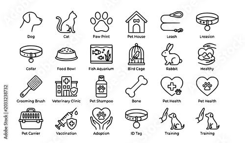 Tableau sur toile Modern Pet Line Icon Set Editable Stroke Pixel Perfect Vector Illustration