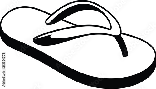 Fotografie Black and white outline of a single flip-flop sandal isolated on a white background showcasing minimalist footwear design in editable vector format