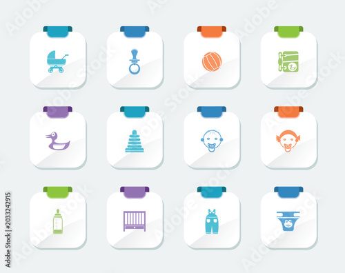 Bright Child, Baby and Baby Online Shop Icons - Vector Icon Set