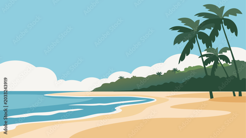 Obraz premium Tropical beach scenery with palm trees Vector
