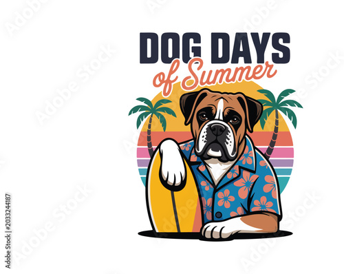 Vintage summer dog t-shirt bundle featuring cute tropical dogs, retro sunset vibes, surfboards, flowers, and beach style typography, perfect for summer apparel designs