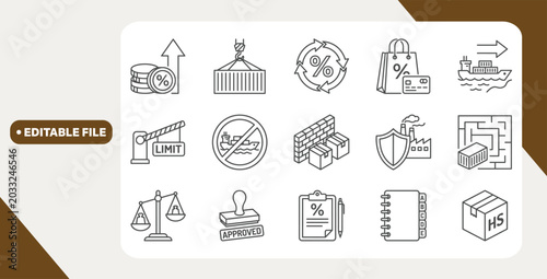 Foto International trade and tariff icons arranged in grid