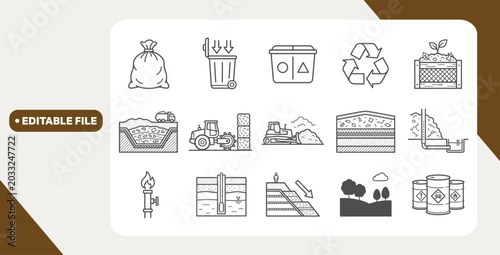 Принти на полотні Waste management icons representing landfill and recycling on white