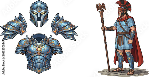 Fotografía Roman Gladiator and Knight Armor Vector Set Featuring Full Body Centurion Warrio