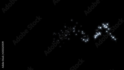 Luxury twinkling glitter star line animation with sparkling fairy dust trails, glowing white magic particles, dreamy shimmer motion graphics on black screen background 4kv