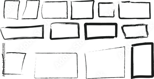 Photos Hand drawn black ink frames, set of 14 sketchy rectangle borders, textured charc