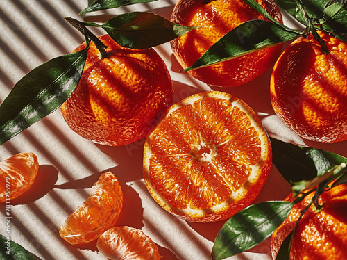 Vibrant oranges, some whole and some sliced, glisten under natural light, showcasing their juicy texture and bright color.