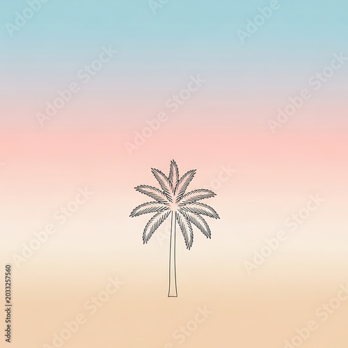 Stylized palm tree centered on a soft gradient sunset sky, minimalist style