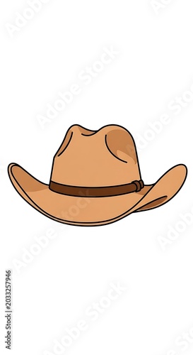 Stylized brown cowboy hat with a dark band, featuring a classic brim and crown
