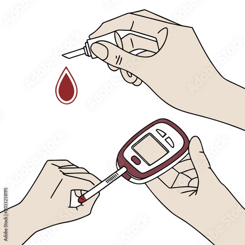 Quadro su tela Medical illustration of diabetes blood glucose testing with monitor and lancet