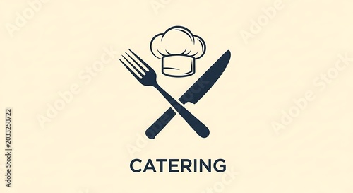 Stylized chef hat above crossed knife and fork, with 