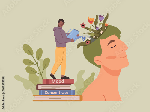 Tableau sur toile Modern flat vector illustration representing mental health care, emotional healing and self growth concept