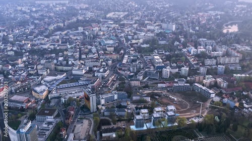 Aerial drone panorama of Liberec cityscape, Czech Republic. Hyperlapse