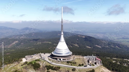 Jested Tower On Mountain Top Overlooking Liberec Cityscape With Futuristic Spire And Panoramic Views in Liberec, Czech Republic