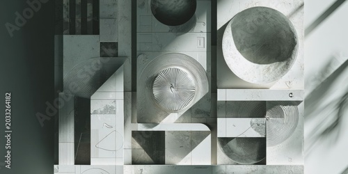 Abstract Brutalist Geometric Art with Y2K Grids and Bauhaus Influences