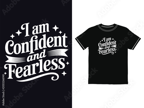 Empowering typographic quote graphic featuring the text I am Confident and Fearless for trendy unisex t shirt apparel