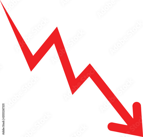 Red zigzag arrow pointing down showing a sharp decline or financial drop Vector