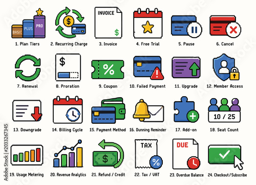 Fotografía Icon set for SaaS subscription, billing, and payment management