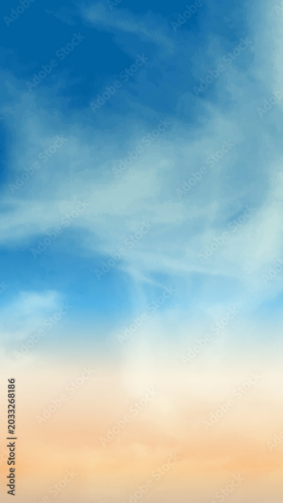 Obraz premium Gradient sky mobile wallpaper with blue and orange hues, soft clouds