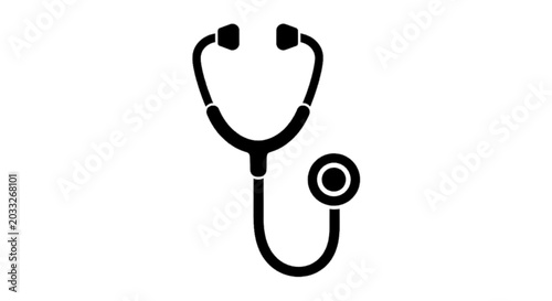 Minimal black silhouette icon, simple flat vector, bold black shape, no, no shading stethoscope icon vector illustration on a, flat icon style