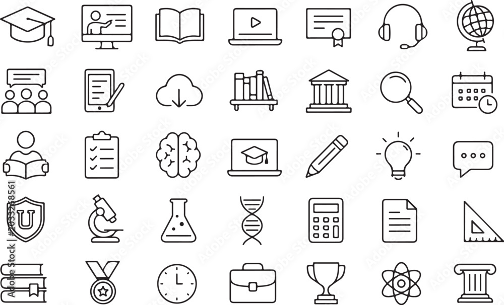 Fototapeta premium Modern Education & E-Learning Line Icons Collection – Editable Outline Vector Set