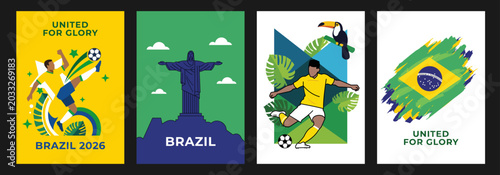 Fotografía Brazil Soccer 2026 Poster Set, Modern flat vector illustration templates featuri