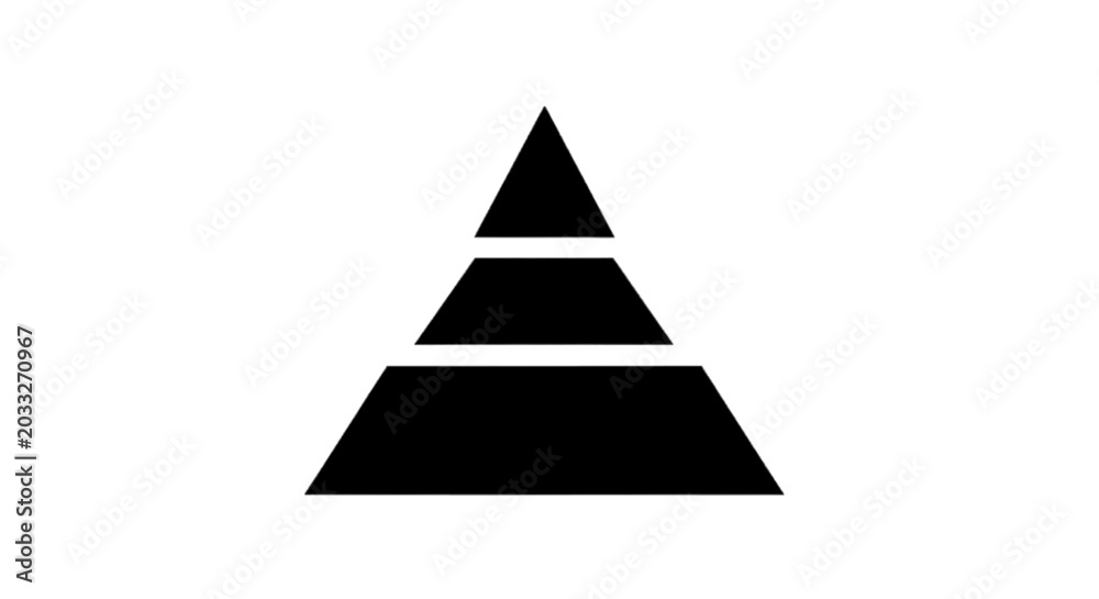 Fototapeta premium Minimal black silhouette icon, simple flat vector, bold black shape, no, no shading black pyramid icon with three horizontal segments on a, flat icon style
