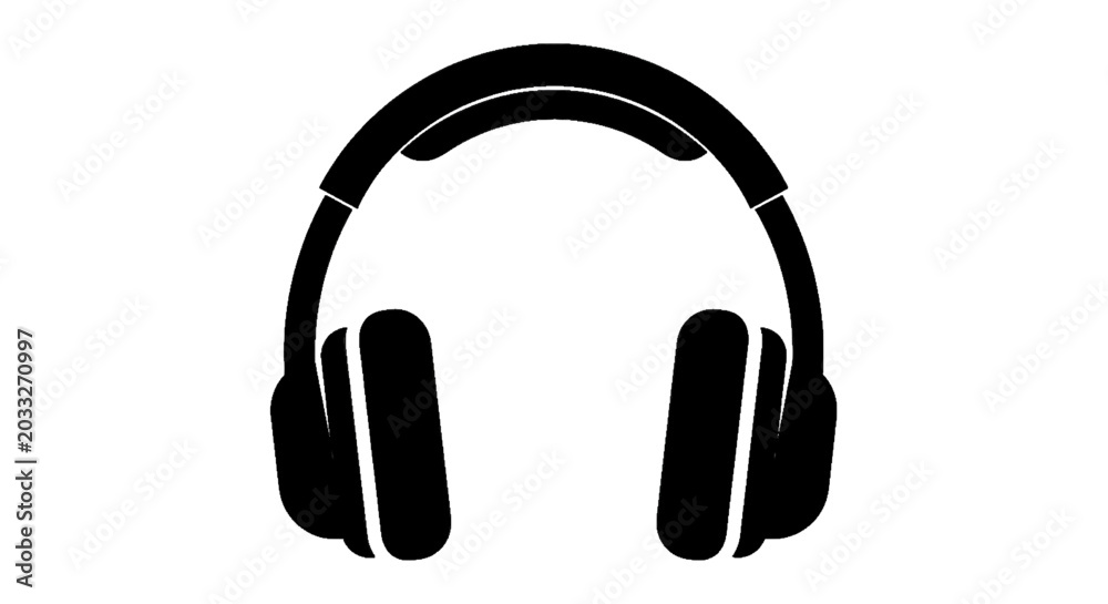 Fototapeta premium Minimal black silhouette icon, simple flat vector, bold black shape, no, no shading black silhouette of modern overear headphones on a, flat icon style