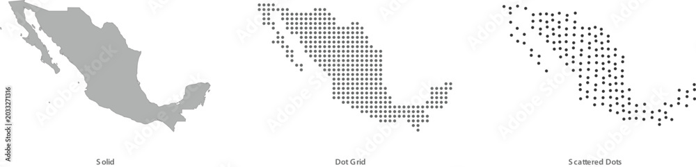 Obraz premium Set of uzbekistan map silhouettes in solid, dot grid and scattered dots style vector illustration