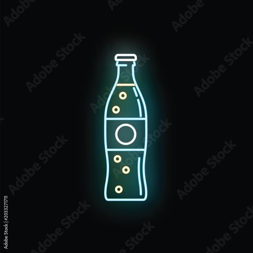 Obraz na płótnie Neon light soda bottle icon glowing on a dark background showing fizzy drink